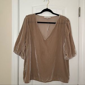 NWT Loft XL Velvety Tan Semi-sheer Short Puff-Sleeved Blouse